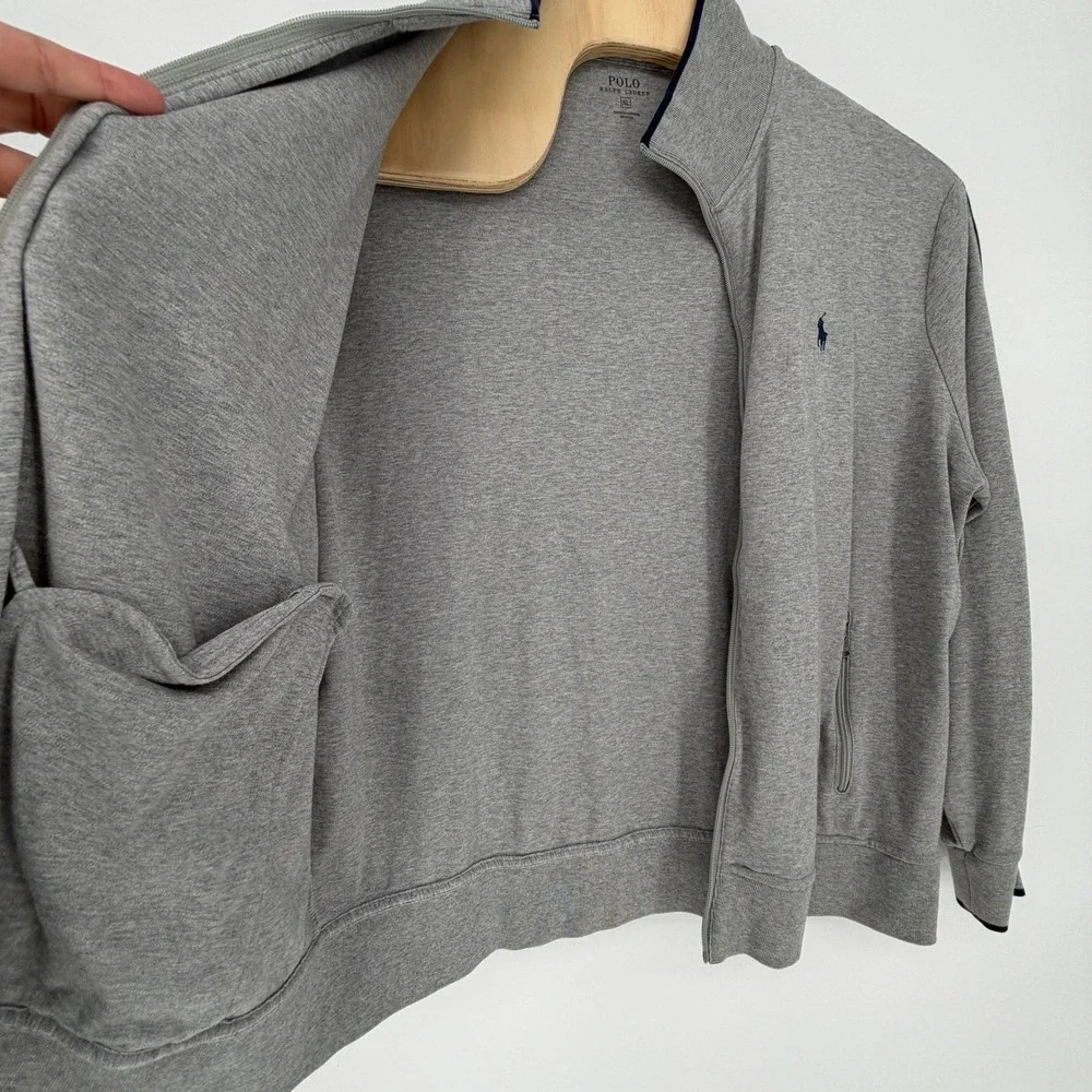 Polo Ralph Lauren Men Gray Full Zip Track Jacket XL Navy Stripe Cotton RN41381